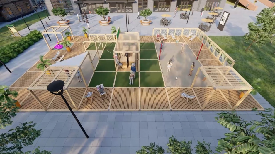 aménagement espace urbain en structure bois - pole animation été beach volley petanque