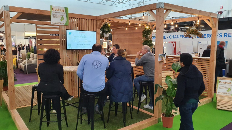Animation sur stand foire expo en bois - Parc expo Caen - evenementiel durable